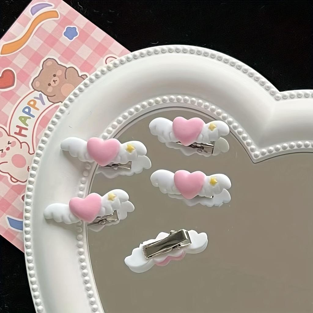 5pcs Pet Hair Clips,Dog Hair Clips, Mini Wing Hair Cute Clips, Pink And Tender Peach Heart Hair Clips,Pet Hair Accessories