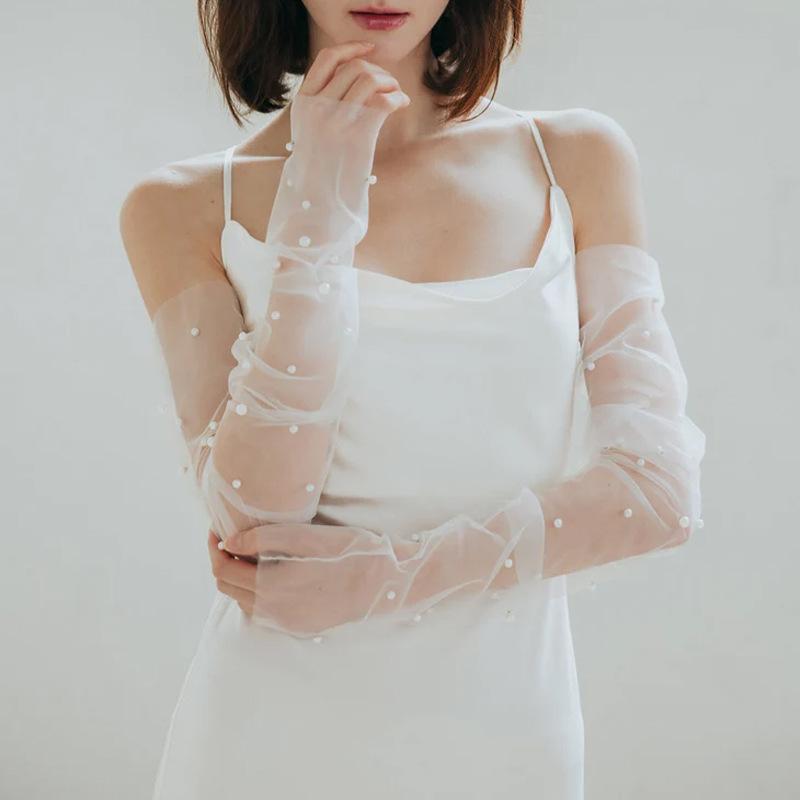 Removable Lace Long Bridal Gloves Hollow Out Transparent White Wedding Women Mesh Decoration Arm Sleeves