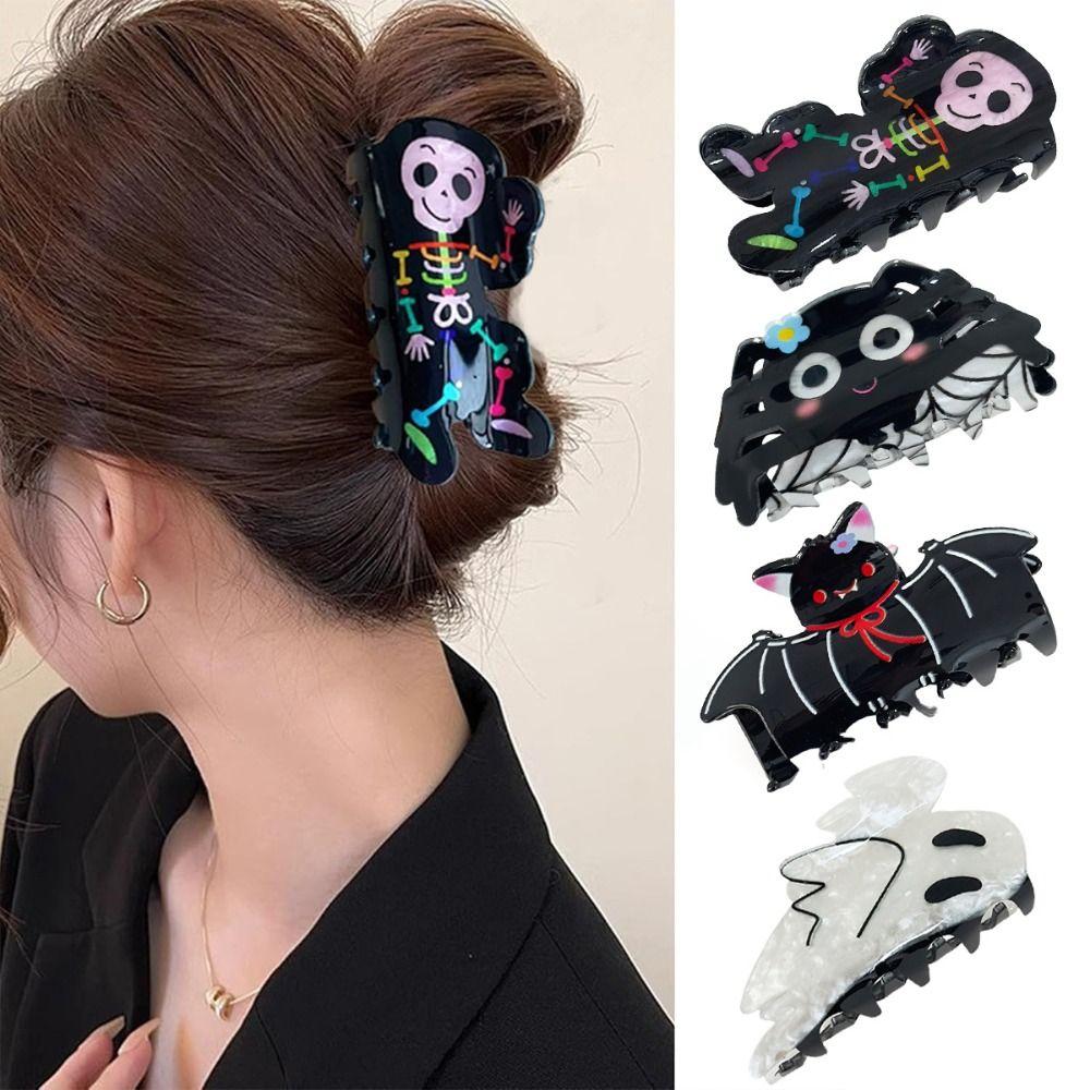 Acrylic Halloween Hair Claw Spider Skeleton Shark Clip Creative Halloween Themed Gripper Women