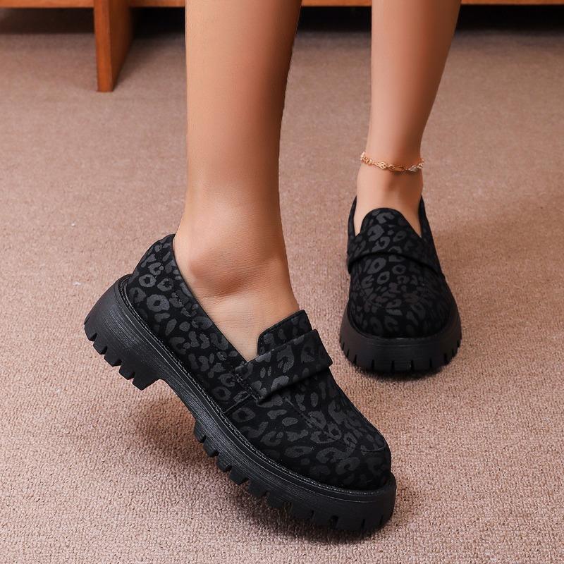 Large Size Leopard Print New Muffin Thick Sole Comfortable and Fashionable One-pedal Small Leather Shoes