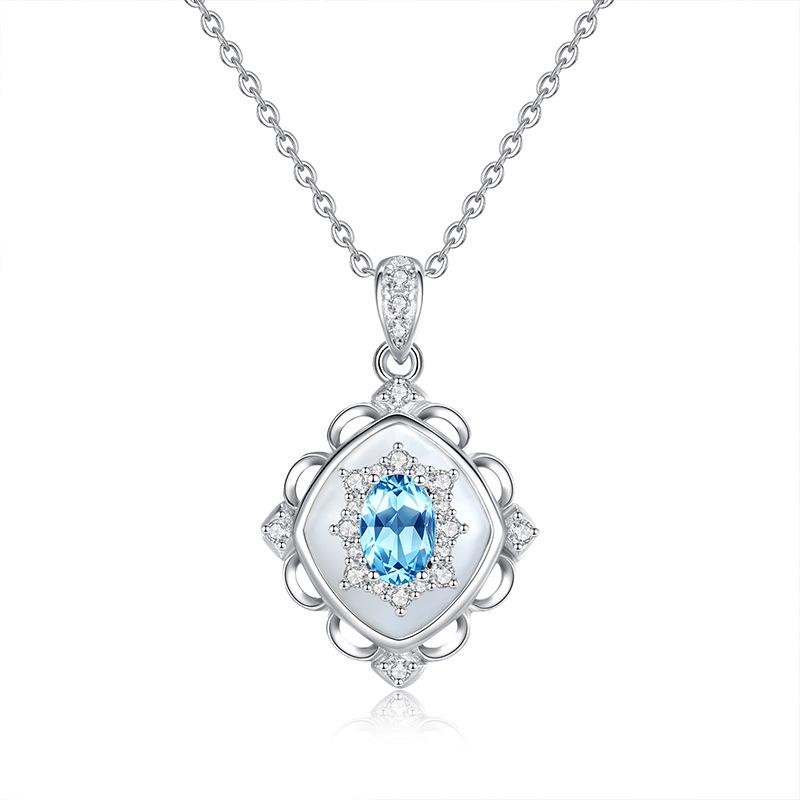 Niche S925 Sterling Silver Necklace Natural Crystal Shell Pendant Topaz Peridot Garnet Clavicle Chain