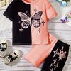Очаровательный комплект из двух предметов для девочек — футболка и шорты с рисунком бабочки — контрастные цвета, мягкий комфорт, модный летний стиль