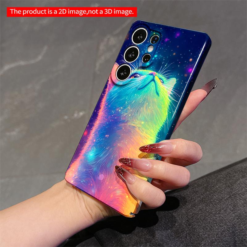 2DFlat Samsung phone case Cosmic Cat Glowing in Rainbow Stars Applicable to Galaxy S22 S23 S24 S25ULTRA S26 A12 A13 A14 A15 A16