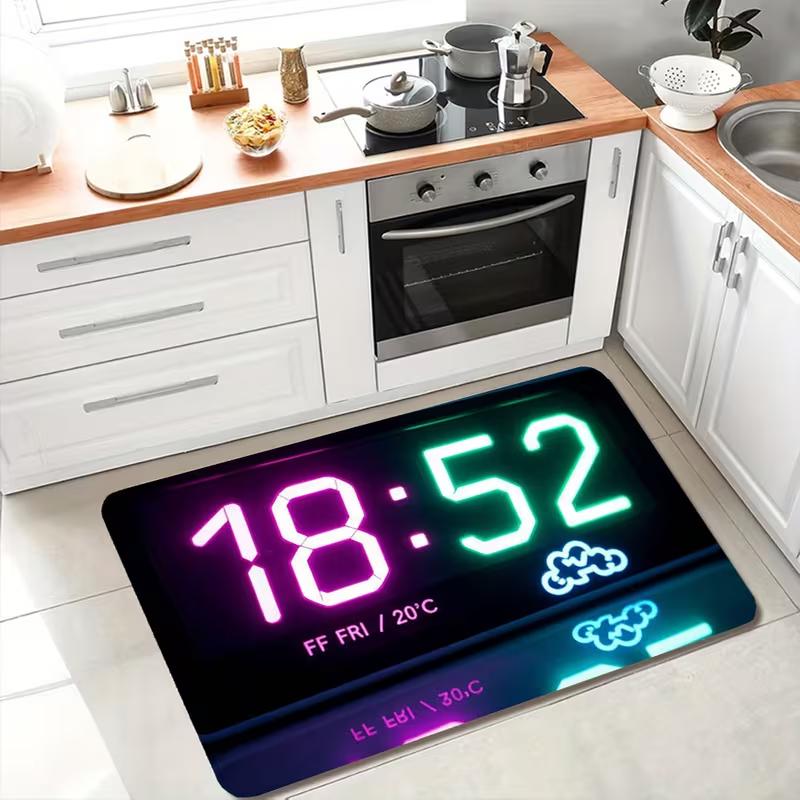 Modern Digital Clock Door Mat with Temperature Function Bedroom Kitchen Bathroom Entrance Home Decoration Mat Design Carpets