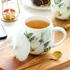 Bone China Mug with Lid Spoon Big Belly Cup 3 Style Ceramic Mug Cute Floral Mugs Coffee Cup 450ml