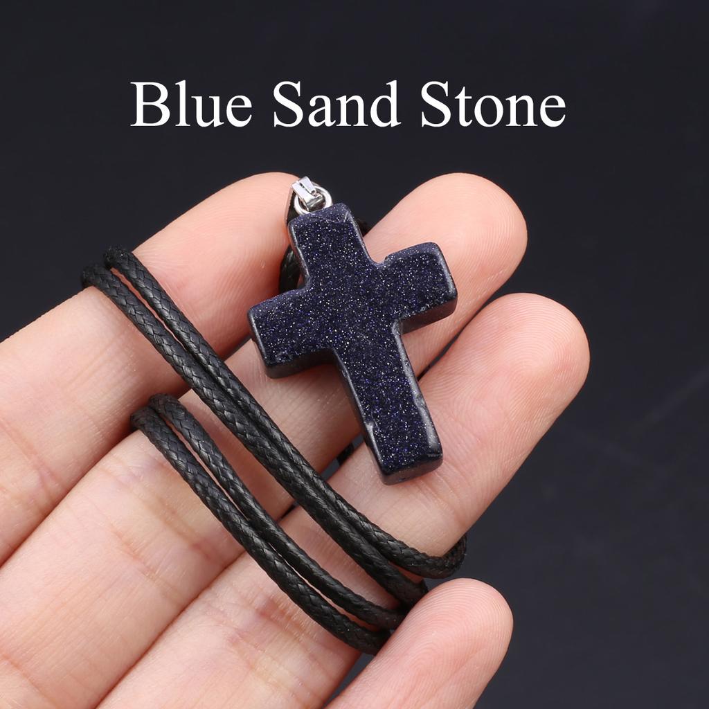 1шт натуральный камень крест ожерелье кулон, кристалл агат аметист драгоценный камень кулон ожерелья для женщин мужчин ювелирные изделия пасхальные подарки 25x18 мм