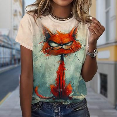 Модная женская красная футболка с изображением кота-взрыва, забавная повседневная футболка с круглым вырезом и короткими рукавами, летняя женская футболка