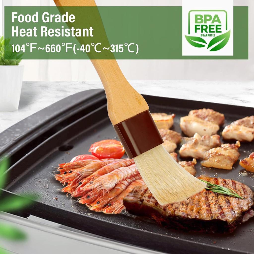 Pastry Brush-Basting Brush for Cooking,2 Pc Boar Bristles Food Brush for BBQ,Beech Wooden Handle Butter Brush for Baking/Spreading