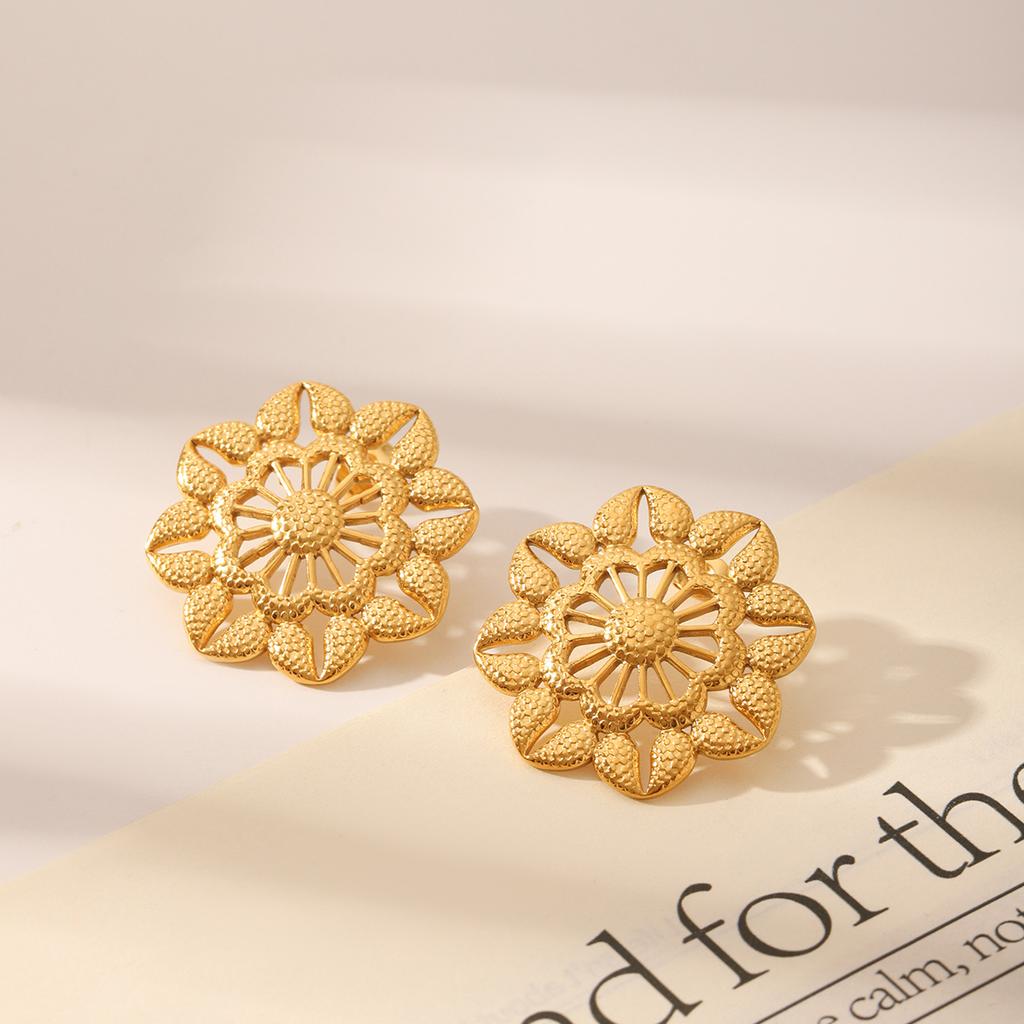 Новые серьги-подсолнухи из титановой стали для женщин, модные ретро-украшения высокого класса с золотым покрытием из нержавеющей стали, подарок