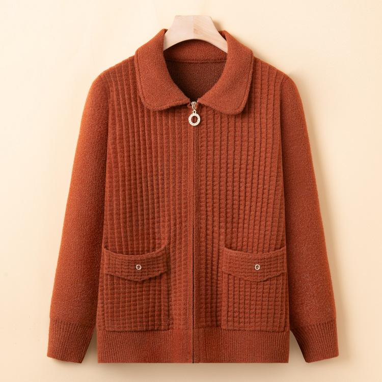 Мама среднего возраста одета в модный кардиган на молнии с лацканами, свитер-жакет для ранней весны, женский новый топ для весны и осени