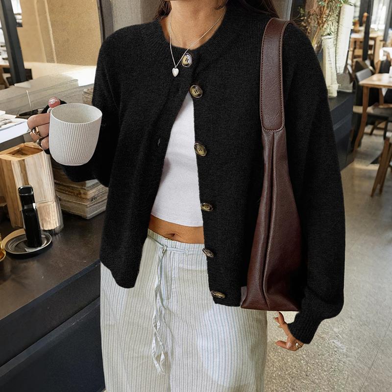 Minimalist Style Button Front Layered Look Knitted Sweater Cardigan Coat for Ladies