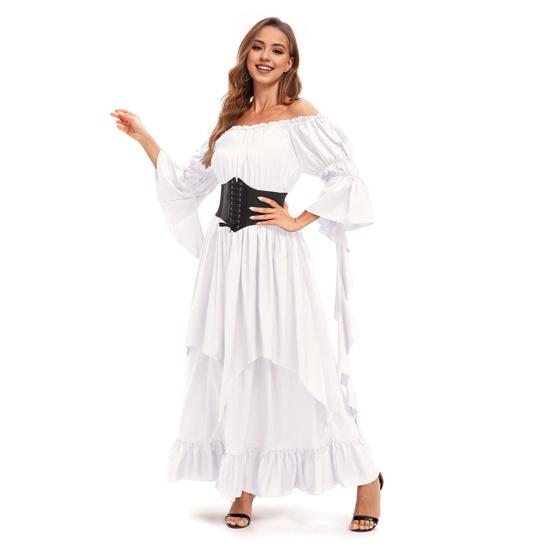 Платье на Хэллоуин, винтажное ренессансное, средневековое, викторианское, пиратское платье, бальное платье для выпускного вечера, с открытыми плечами и рукавами-колокольчиками, с рюшами