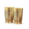 Pure Brass Glass Tumbler with Embossed Design, for Drinking Serving Water, Yoga & Ayurveda, Volume-270 ML, Set of 2
