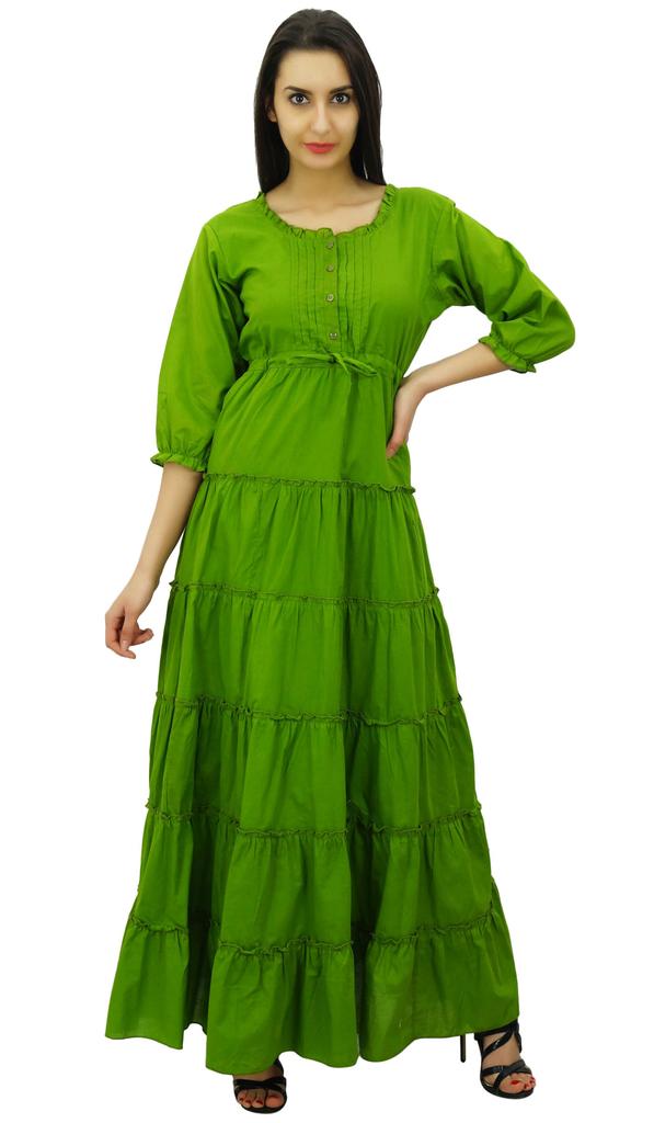 Bimba Женское летнее хлопковое платье макси с рукавом 3/4 и кулиской на талии