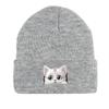 Cute White Cat Winter Knit Hat Beanie, Animal Man Cap Soft Winter Unisex Pompom Beanies Knitted Cap Beanie