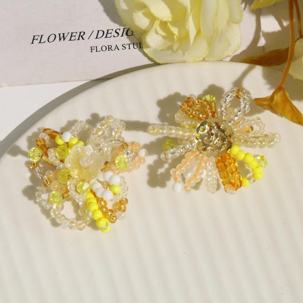 Dopamine Style Beaded Flowers Clusters 2-Piece Set Flower Accessories DIY Earrings Summer Wear