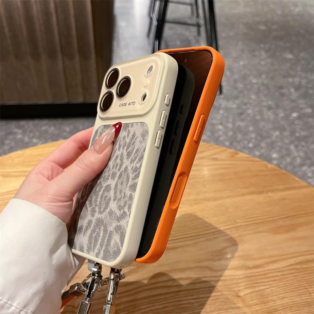Чехол для телефона с леопардовым принтом Для For Iphone 17 16 1 14 Pro Max 17Pro Ремешок на запястье Кожаный шнурок Чехол с защитой всей камеры