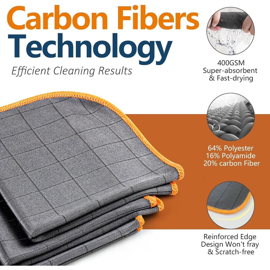 Carbon Microfiber Cleaning Cloth Glass Window Polishing Lint Free Streak Free Easy Clean Rag Reusable , Pack of 3, 12"x12"