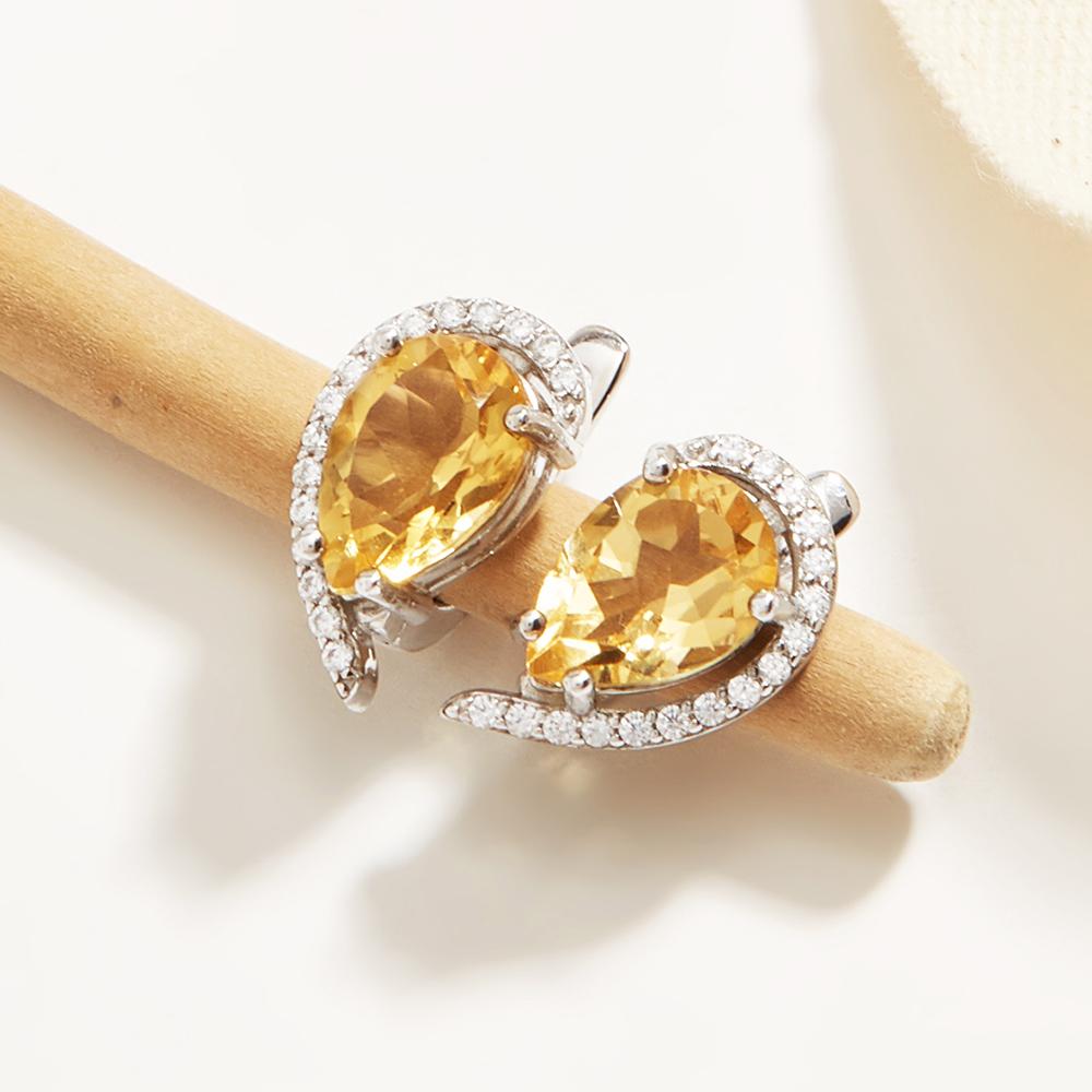 Bolaijewelry 925 Sterling Silver Natural Citrine Elegant Design Earring for Women Lady Birthday & Party Luxury Jewelry Gift