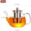 Glass Teapot 37oz 1100mL Glass Kettle with Removable Stainless Steel Filter Borosilicate Clear Teapot for Loose TeaandBlooming