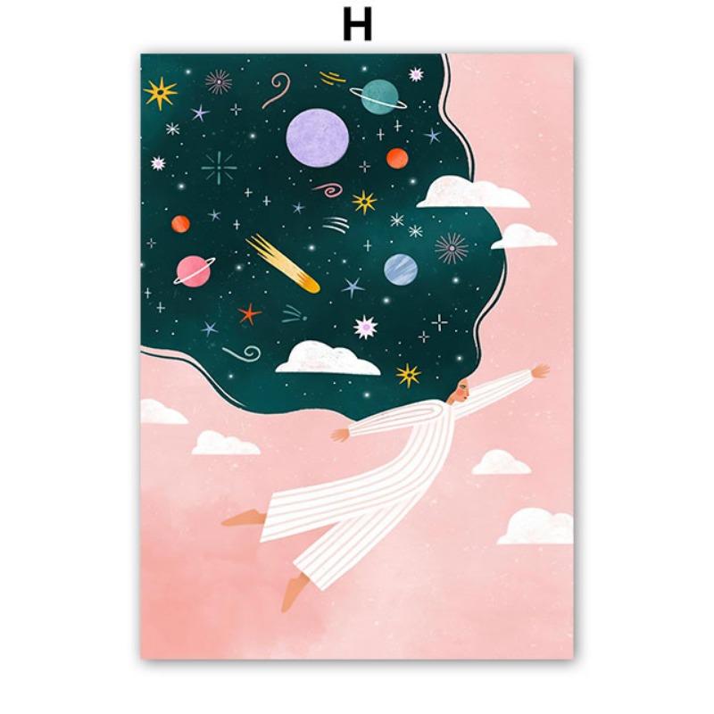 Бохо Мода Девушка Ваза с цветами Иллюстрация Настенное искусство Холст Живопись Абстрактный Постер и Принты Картины для Декора Гостиной