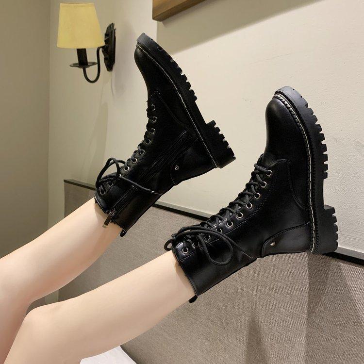 Зимние модные женские ботинки на шнуровке, женские ботинки из телячьей кожи с круглым носком, черные, на среднем каблуке, квадратный каблук, женская обувь из искусственной кожи