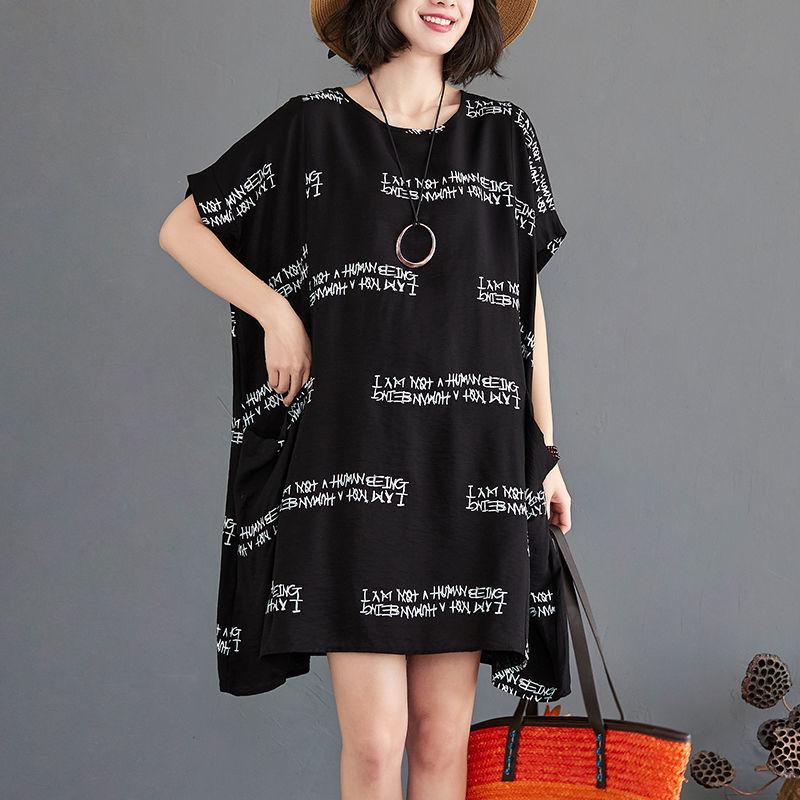Женское платье больших размеров с летним принтом в виде букв, миди-платье с коротким рукавом, повседневные свободные платья