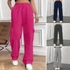 Women Cargo Pants Elastic Waist Adjustable Drawstring Straight Wide Leg Trousers Solid Color Sport Long