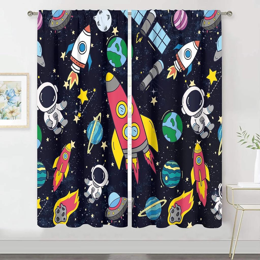 Космическая галактика Галактика Вселенная Забавные дети Мальчики Ребенок Светофильтрующие шторы Декор 2 панели Шторы для спальни Гостиная
