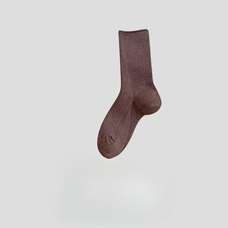 Женские носки до середины икры, Весенне-осенние хлопковые носки, Длинные носки, Однотонные, Универсальные осенние бесшовные махровые носки