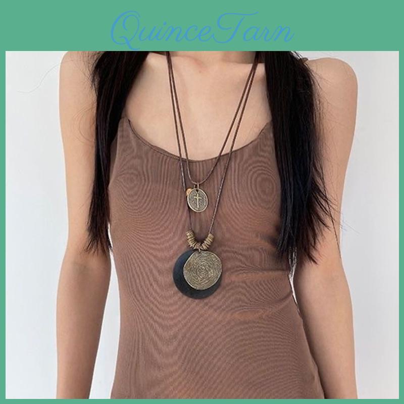 Ethnic Wooden Style Sweater Retro Chain Bohemian Holiday Style Multilayer Wear Long Necklace Womens Accessories Jewelry