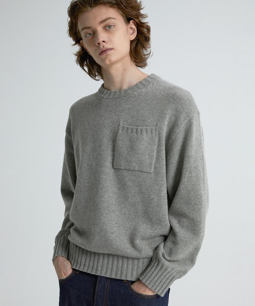 KNITTED Cashmere Wool Pocket Round Knit Grey