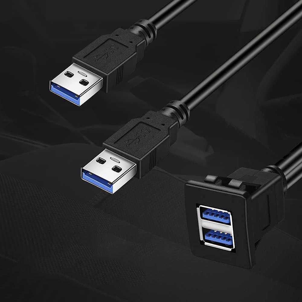 3-футовый квадратный удлинительный кабель USB 3.0 для приборной панели автомобиля с двумя портами и скрытым монтажом