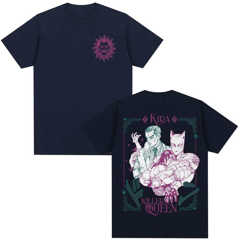 2026 Аниме JoJo Bizarre Adventure Футболка Кира Йошикаге Killer Queen Унисекс Футболки Унисекс Женская Повседневная Оверсайз Футболка с Круглым Вырезом