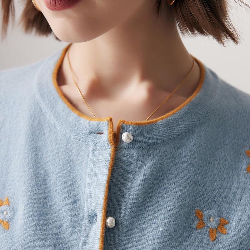 PALUOPO 100% Cashmere Floral Knit Cardigan Sweater