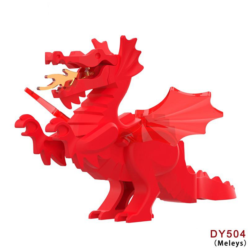 MOC Medieval Animal Zoo Farm Dragon Action Figures Building Blocks Gold Red Dragons Wolf Snake Monsters Beast Bricks Toys Gifts