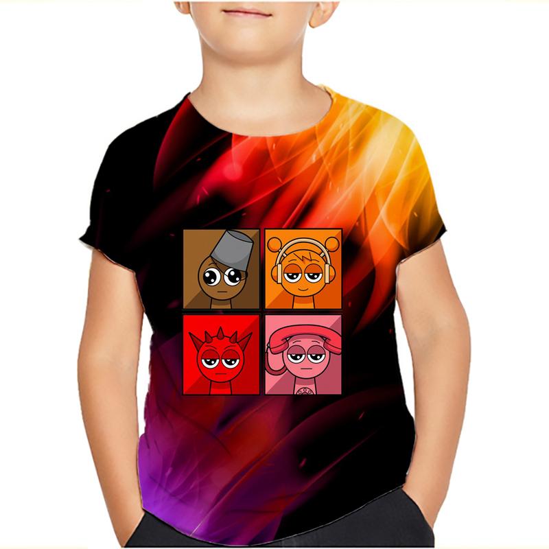 Sprunki Incredibox Детская футболка для девочек Игровые летние топы для малышей Футболки для малышей Детская одежда Футболки с героями мультфильмов Повседневная одежда с коротким рукавом