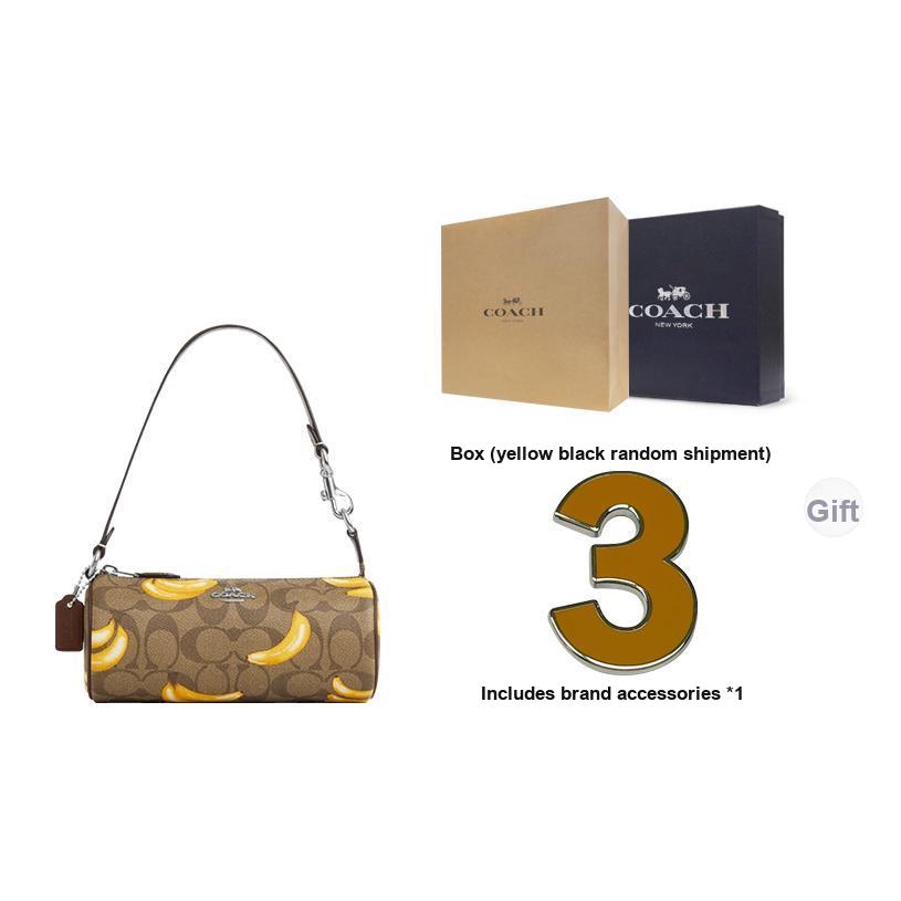 Coach Nolita 20 Classic Logo Banana Print Faux Leather Cylinder Bag Women handbags Deep-Saddle-Brown CR368-SVNM9