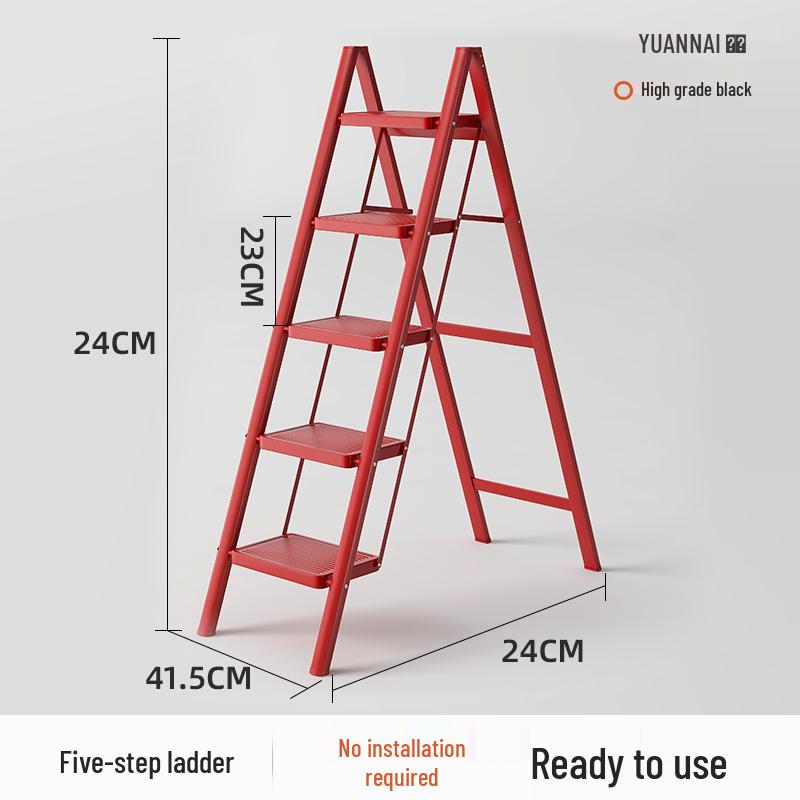 Red Festive Folding Telescopic A-Frame Ladder Stool: Indoor & Outdoor Use