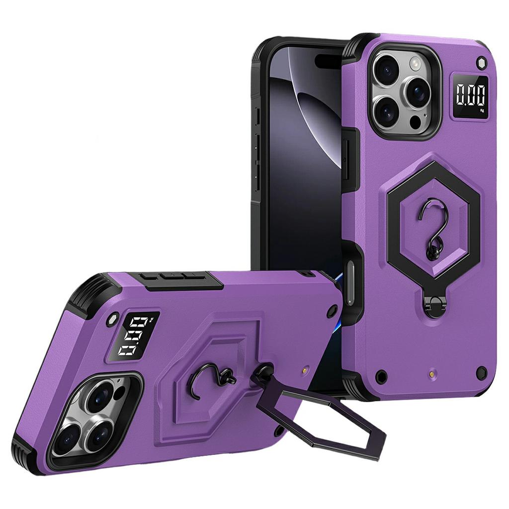 For iPhone 16 Pro Case Hexagonal Kickstand Shockproof TPU PC Matte Phone Cover with Integrated Scale Hook