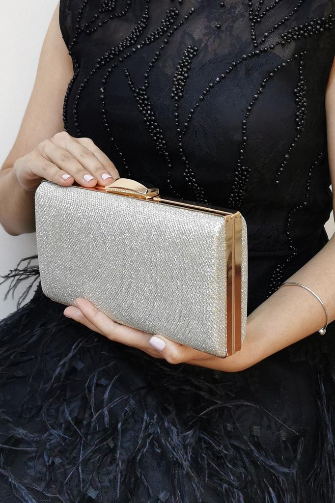 Women's Stylish and Useful Evening Dress Bag Powder Fabric Faux Leather Evening Dress Bag