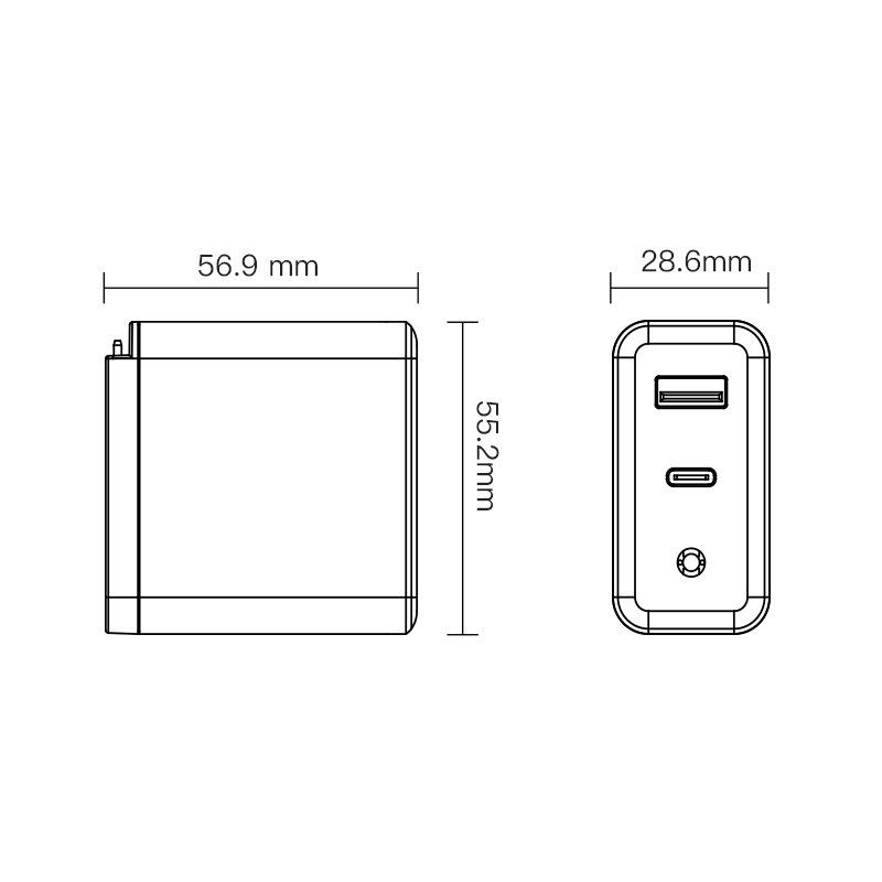 Сменная головка 40 Вт GaN 1C1A Многопротокольная дорожная зарядка PD20W+QC3.0 Двухпортовая независимая интеллектуальная быстрая зарядка