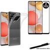 1 Transparent Protective Case + 2 Black Edge Tempered Glass for Samsung Galaxy A12 with Toproduits® Stylus