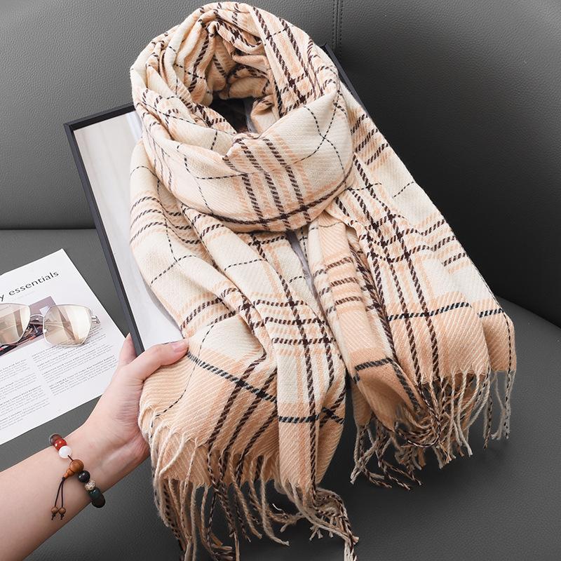 Осенне-зимний студенческий модный полосатый клетчатый шарф с бахромой для японских и корейских женщин