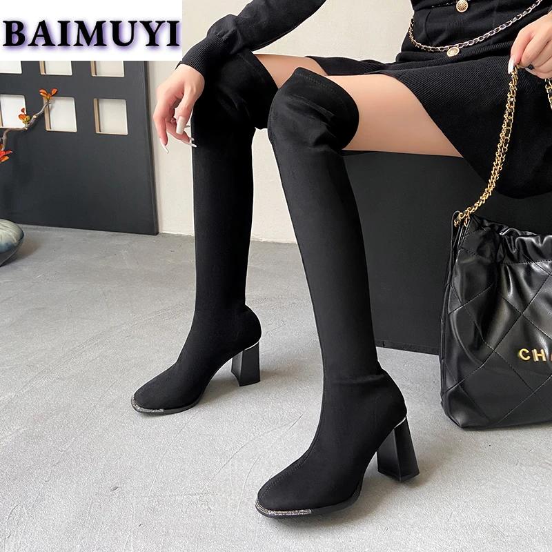 Женские замшевые ботфорты челси на высоком каблуке, обувь, тренд зимы 2025, новые массивные зимние ботинки, готические туфли-лодочки, ботильоны