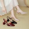 One-word Sandals with Bag Head Women's New Square Head Rear Empty Single Shoes Red Thick Heels High Heels