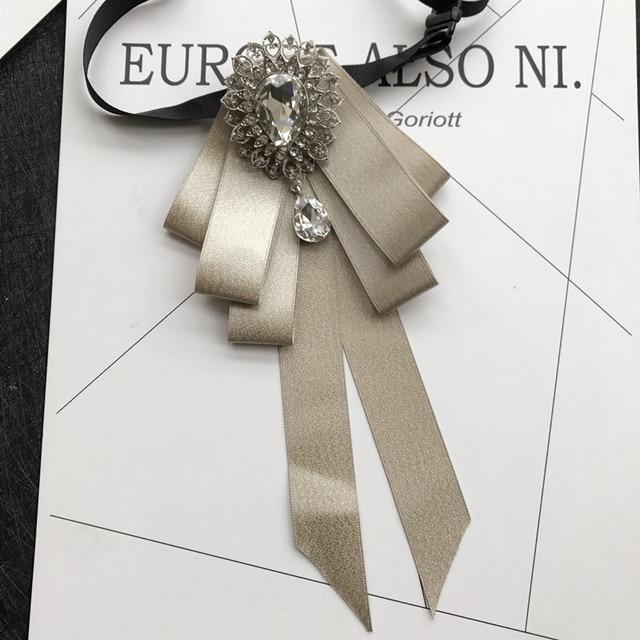 Винтажная брошь в виде галстука-бабочки из ткани с кристаллами, корейская мода, галстуки-бабочки, галстуки для женщин, белый рубашечный воротник, роскошные ювелирные аксессуары