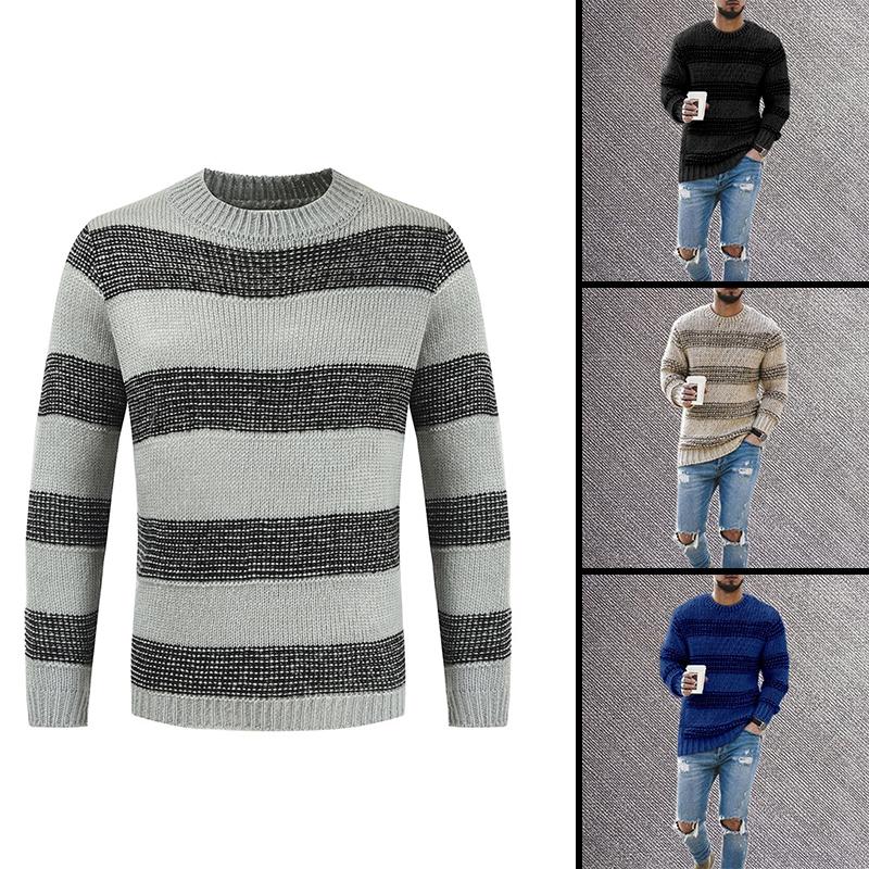 Мужской джемпер с круглым вырезом и длинными рукавами, массивный вязаный джемпер, пуловер, свитера, топы