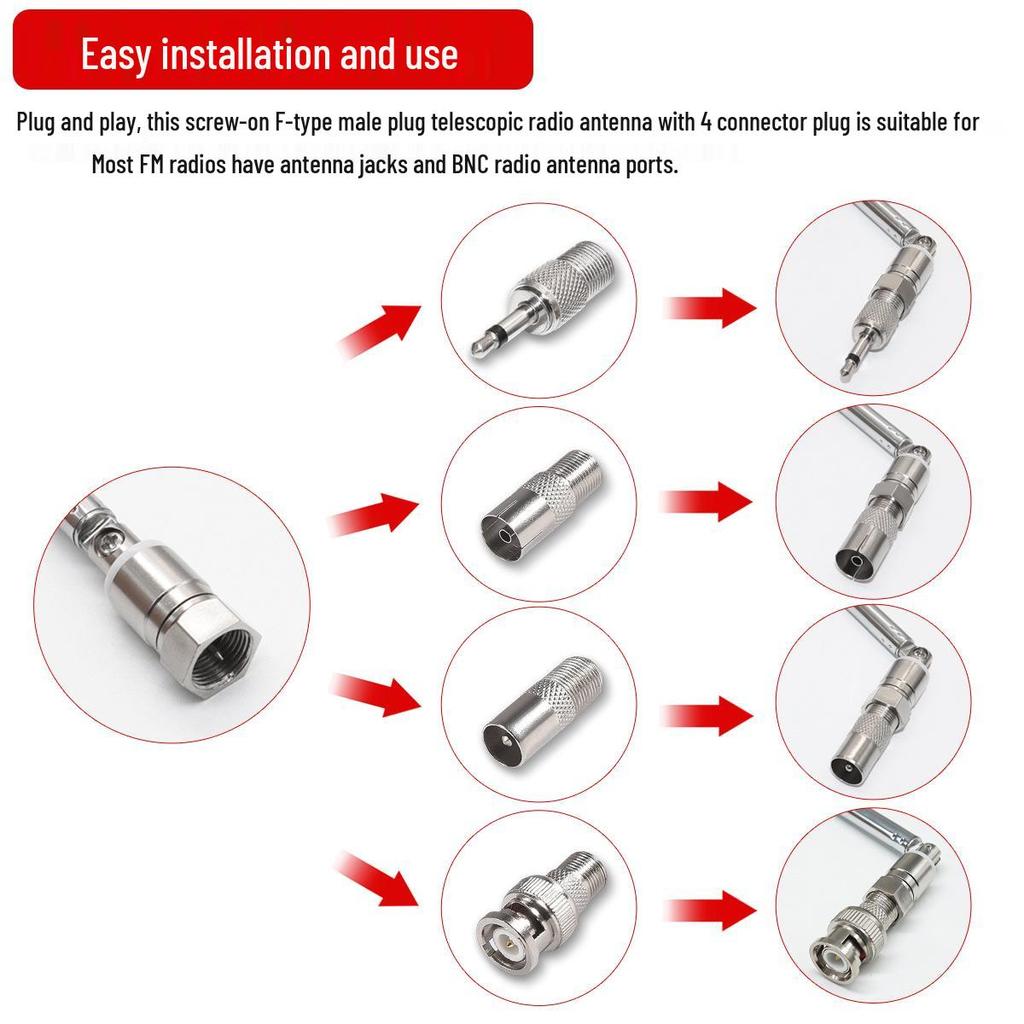 Универсальная FM-телескопическая штыревая антенна с разъемом BNC-папа