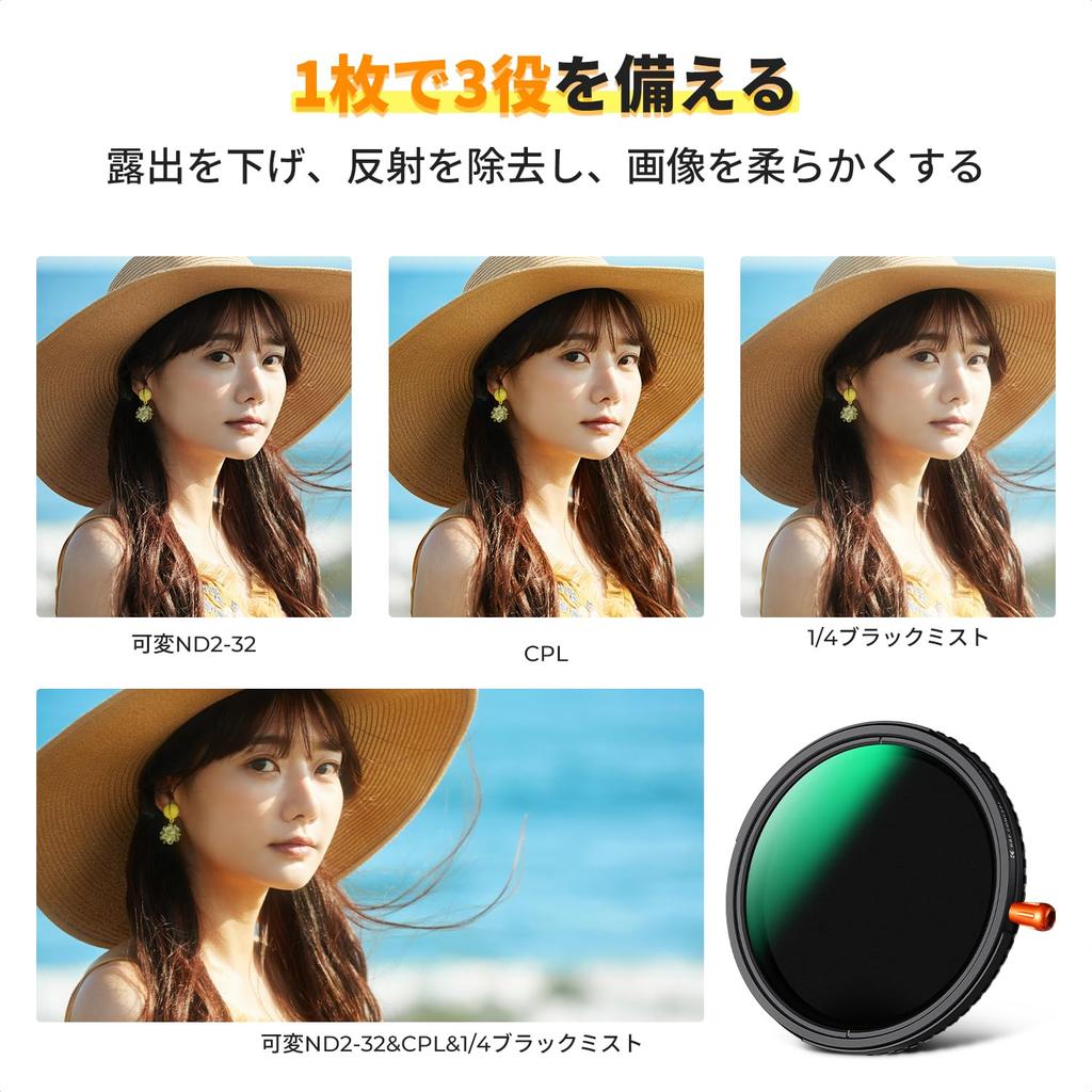 Concept 46mm Black Mist 3in1 3 In 1 Multifunctional Filter Light Attenuation Effect Polarization Effect Soft Effect Variable ND Filter PL Filter Soft